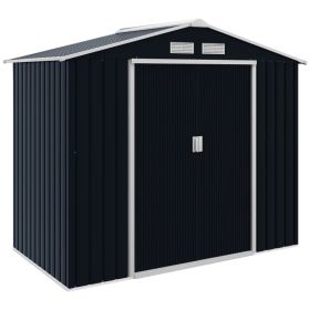 7'x4' Metal Outdoor Shed Organizer & Garden Storage With 4 Vents For Airflow & 2 Easy Sliding Doors - Dark Gray (Option: Dark Grey)