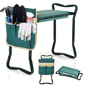 Green 2-in-1 Garden Folding Stool Kneeler, 300LBS Capacity & Built-in Tool Pouch (Option: 32601549)