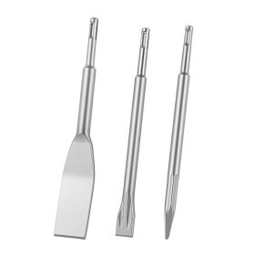 SDS Plus Chisel Set, 3 Pcs SDS Plus Rotary Hammer Drill Attachments, Includes Point, Flat, & Angled Spade Chisels, Heat Treated 40Cr Alloy Steel, (Option: Default)