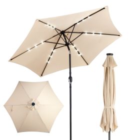 9ft Solar LED Patio Umbrella, 6-Rib Waterproof Outdoor Market Umbrella With Push Button Tilt & Crank, Sun Shade For Garden Pool Deck, Beige (Option: Beige)