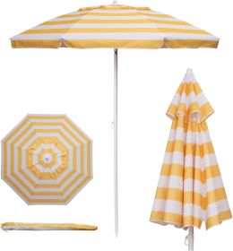 5.5 Ft Portable Beach Umbrella, Lightweight UV Protection Sunshade with Tilt Pole & Carry Bag, Outdoor Canopy Umbrella for Beach, Sand, Pool, Pat (Color: Yellow Cabana Stripe)