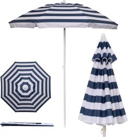5.5 Ft Portable Beach Umbrella, Lightweight UV Protection Sunshade with Tilt Pole & Carry Bag, Outdoor Canopy Umbrella for Beach, Sand, Pool, Pat (Color: Blue & White Stripe)