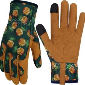 Leather Gardening Gloves for Women Thorn Proof Garden Gloves Touch Screen Working Gloves Gifts,M (Color: Pineapple)