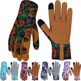 Leather Gardening Gloves for Women Thorn Proof Garden Gloves Touch Screen Working Gloves Gifts,M (Color: Colorful - 2)