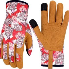 Leather Gardening Gloves for Women Thorn Proof Garden Gloves Touch Screen Working Gloves Gifts,M (Color: Colorq)
