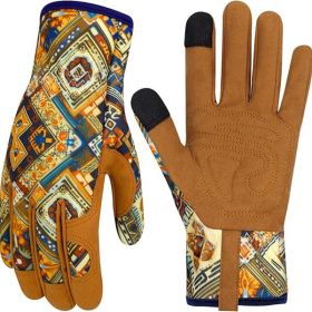 Leather Gardening Gloves for Women Thorn Proof Garden Gloves Touch Screen Working Gloves Gifts,M (Color: Bohemian Style a)