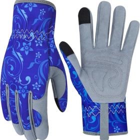 Leather Gardening Gloves for Women Thorn Proof Garden Gloves Touch Screen Working Gloves Gifts,M (Color: Blue Flower)