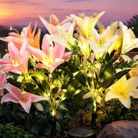 Solar Garden Lights, 2 Pack LED Lily Garden Decor Carefree Solar Flowers Outdoor Waterproof, Yard Decorations Outdoor (Color: 1White,1Pink   2)