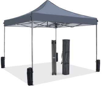 10 x 10ft Pop Up Canopy Tent Easy Setup Outdoor Shade Instant Portable Sun Shelter Canopy Tent for Parties Camping Beach (Color: Gray)