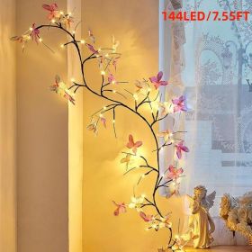 Willow Vine Light with Butterfly 48LED 5.9FT Enchanted Wall Decoration Vine Lights 8 Light Modes for Indoor Home Wall Decoration (size: 7.55FT)
