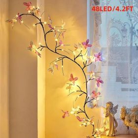 Willow Vine Light with Butterfly 48LED 5.9FT Enchanted Wall Decoration Vine Lights 8 Light Modes for Indoor Home Wall Decoration (size: 4.2FT)