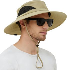 Wide Brim Sun Hat, UPF 50+ UV Protection Waterproof Packable Bucket Hat for Men & Women, Fishing Hiking Beach Garden (Color: 01 Khaki  One Size)