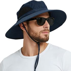 Wide Brim Sun Hat, UPF 50+ UV Protection Waterproof Packable Bucket Hat for Men & Women, Fishing Hiking Beach Garden (Color: 01 Navy Blue  One Size)
