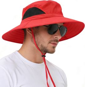 Wide Brim Sun Hat, UPF 50+ UV Protection Waterproof Packable Bucket Hat for Men & Women, Fishing Hiking Beach Garden (Color: 01 Red  One Size)