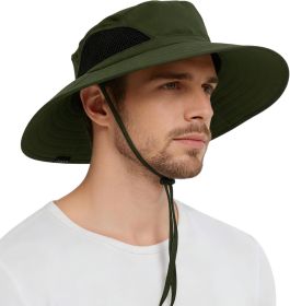 Wide Brim Sun Hat, UPF 50+ UV Protection Waterproof Packable Bucket Hat for Men & Women, Fishing Hiking Beach Garden (Color: 01 Army Green  One Size)