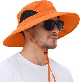 Wide Brim Sun Hat, UPF 50+ UV Protection Waterproof Packable Bucket Hat for Men & Women, Fishing Hiking Beach Garden (Color: 01 Orange  One Size)