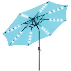 10ft Solar Polyester 32 LED Lighted Patio Umbrella with Tilt Adjustment and UV-Resistant Fabric (Color: Blue)