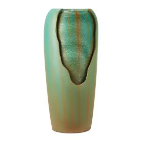 Outdoor Water Fountain, 30.71 in Height Fountain and Waterfall, 1-Tier Floor Standing Glazed Jar Style Fountains with LED Light and Pump (Default: Default)