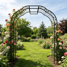 Metal Garden Arch W74.4'' x H98.4'' Garden Arbor Trellis Climbing Plants Support Rose Arch Outdoor Arch (Color: BLACK)