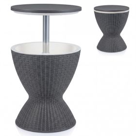 3 Pieces Outdoor Rattan Bar Table With Extendable Tabletop 8 Gal Capacity For A Pool Party, Barbecue, Camping, Etc (Option: Gray)
