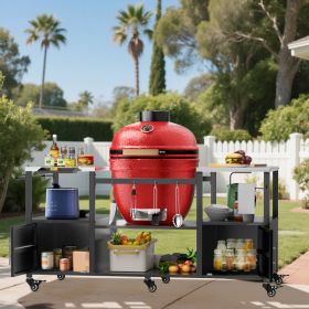 Outdoor Grill Table For Big Green Egg Style BBQ, Metal Grill Cart With Storage Box, Compatible With Up To Large Green Egg, Kamado Joe Jr (Option: Black.Silver)