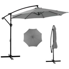 Outdoor Patio Umbrella, 10ft Offset Hanging Patio Umbrella With Aluminum Stand, 8 Ribs, UV Protection For Pool Garden Backyard Market, Gray  Ship (Option: Default)