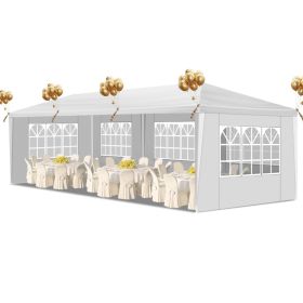 10x30ft White Party Tent With 5 Sidewalls, Outdoor Canopy Gazebo, Iron Frame & PE Cover, Waterproof Sun Shelter For Wedding BBQ Events (Option: White)