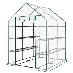 Mini Walk-in Greenhouse With PE Cover, 8-Shelf Indoor Outdoor Plant Gardening Green House For Garden Backyard, 56inch X 56inch X 77inch, White (Option: 20988027)